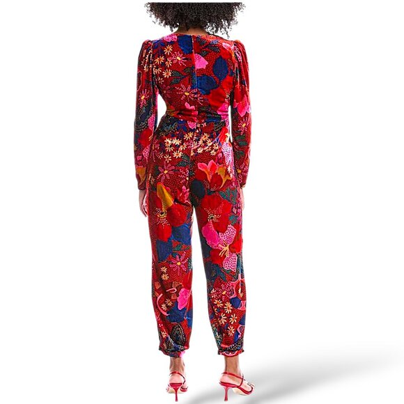 Farm Rio floral multicolour velvet boho hippie jumpsuit W S NWT - Picture 7 of 15